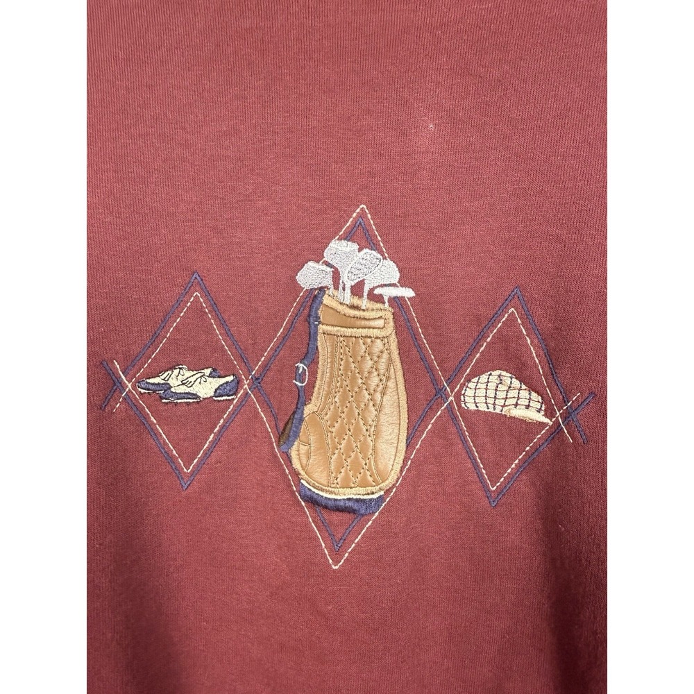 Vintage Y2K Golf Crewneck Sweatshirt Embroidered Golf Bag Burgundy Men's XXL - Picture 3 of 8